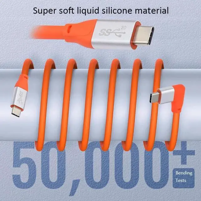 Alt view image 6 of 7 - JVFYI USB3.2 20Gbps Male to Male Cable 90 Degree Left Right Angled Ultra Soft High Flex 100W 8K 5K 4K USB4.0 Hyper Super Flexible Cord (30cm)