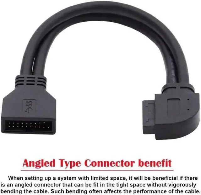 Alt view image 4 of 7 - JVFYI Right Angled USB 3.0 20Pin 19Pin Male to Female Extension 5Gbps Cable 90 Degree for Motherboard Mainboard
