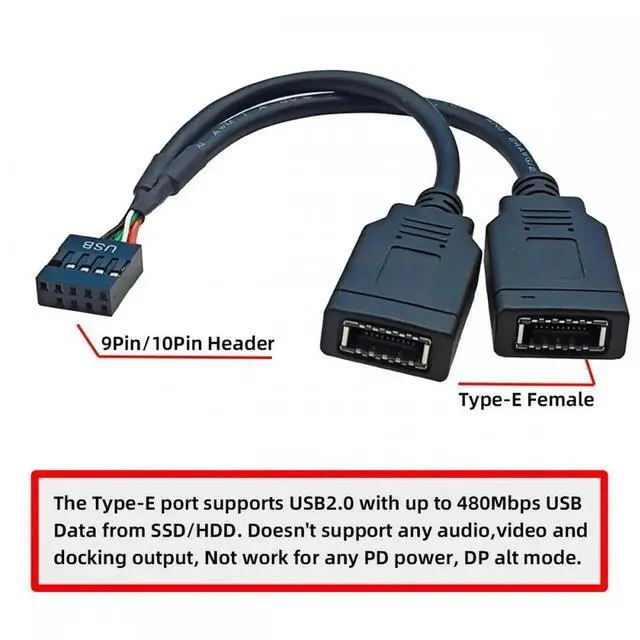 Alt view image 6 of 7 - JVFYI Dual Port USB 3.1 Front Panel Socket Key-A Type-E to USB 2.0 9Pin 10Pin Mainboard Header Male Extension Cable