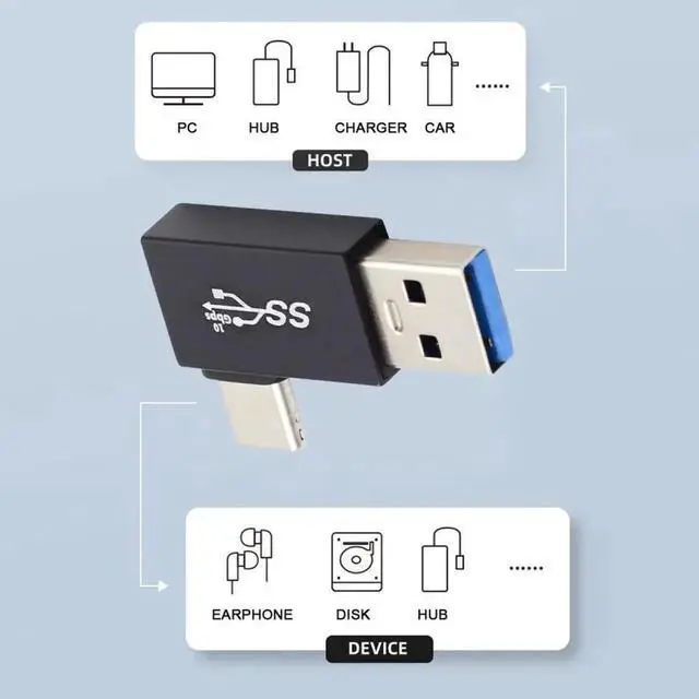 Alt view image 6 of 7 - JVFYI Right Angled USB3.0 Type A Male to USB 3.1 Type C Male Data 10Gbps Charge Adapter 90 Degree for Laptop Phone