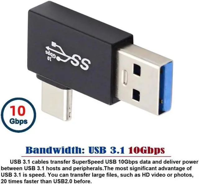 Main image of JVFYI Right Angled USB3.0 Type A Male to USB 3.1 Type C Male Data 10Gbps Charge Adapter 90 Degree for Laptop Phone