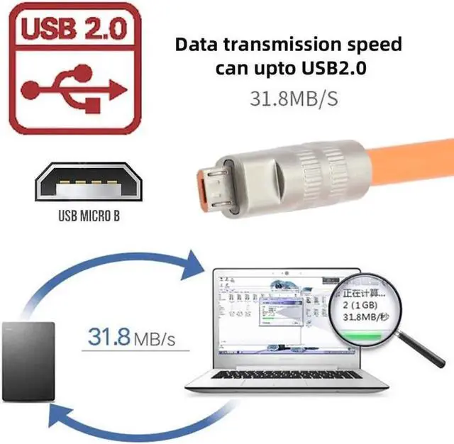 Alt view image 4 of 7 - JVFYI USB-A Type A to USB Micro 5Pin Liquid Silicone Ultra Soft Power USB2.0 Data Cable Fast Charge for Laptop Tablet Phone