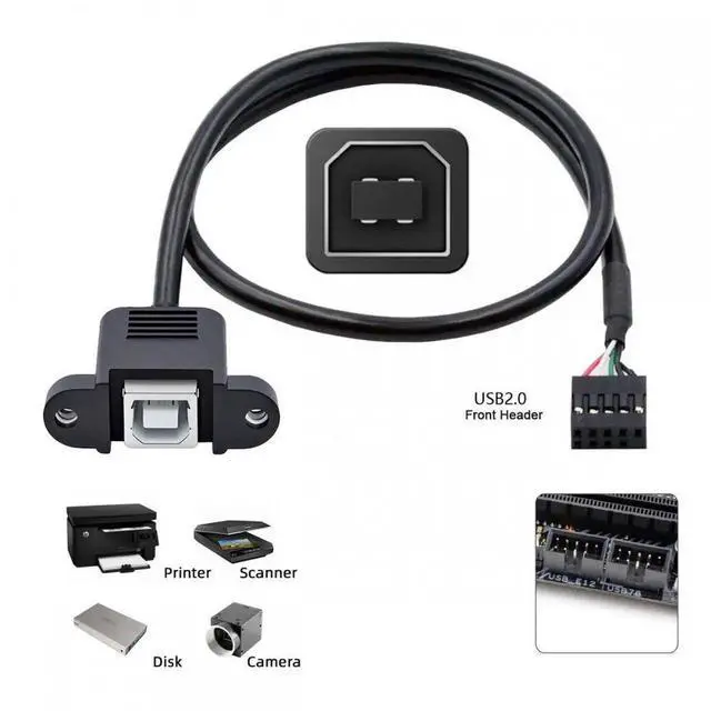 Alt view image 5 of 7 - JVFYI USB 2.0 Motherboard 9pin 10pin Header to Standard Type-B Female Extension cable with Nuts for Panel Mount