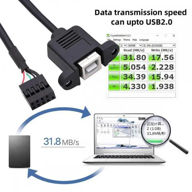 Alt view image 3 of 7 - JVFYI USB 2.0 Motherboard 9pin 10pin Header to Standard Type-B Female Extension cable with Nuts for Panel Mount