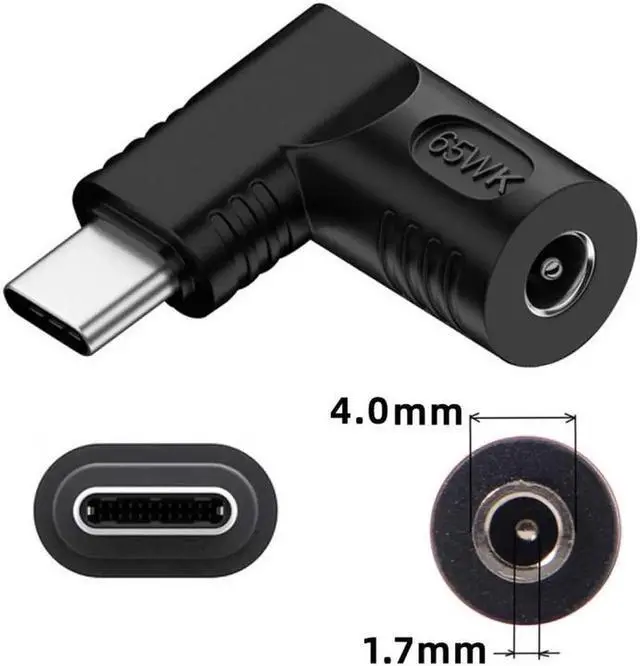Main image of JVFYI DC Jack 4.0x1.7mm Input to USB-C Type-C Angled 90 Degree Power Plug Charge Adapter for Laptop Phone