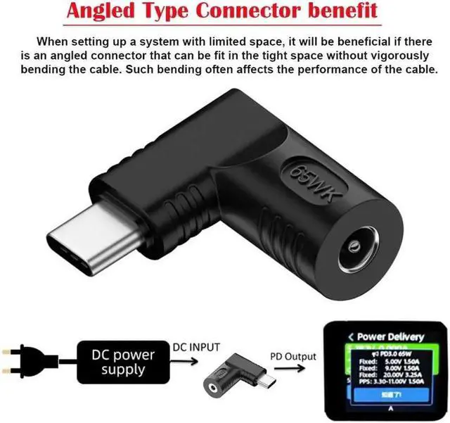 Alt view image 3 of 7 - JVFYI DC Jack 4.0x1.7mm Input to USB-C Type-C Angled 90 Degree Power Plug Charge Adapter for Laptop Phone