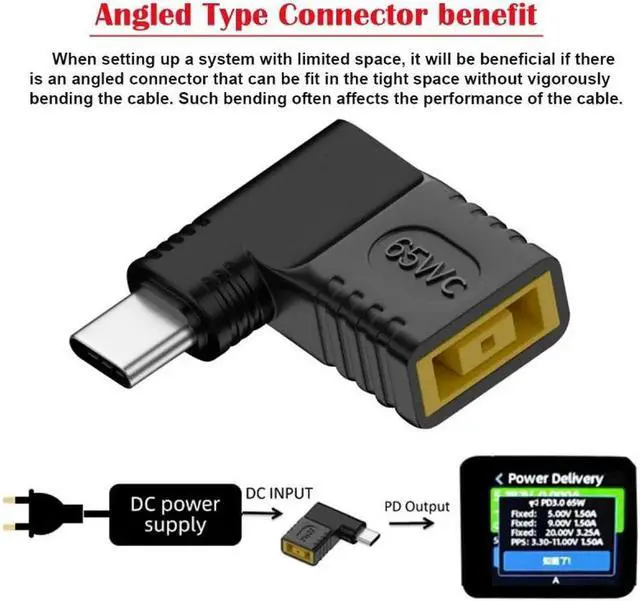 Main image of JVFYI Rectangle Jack Thinkpad X1 Input to USB-C Type-C Angled 90 Degree Power Plug Charge Adapter for Laptop Phone