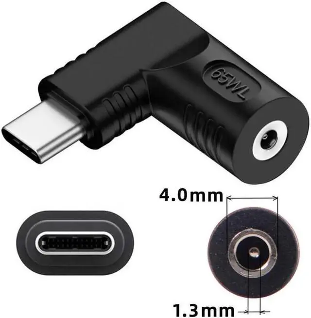 Main image of JVFYI DC Jack 4.0x1.3mm Input to USB-C Type-C Angled 90 Degree Power Plug Charge Adapter for Laptop Phone