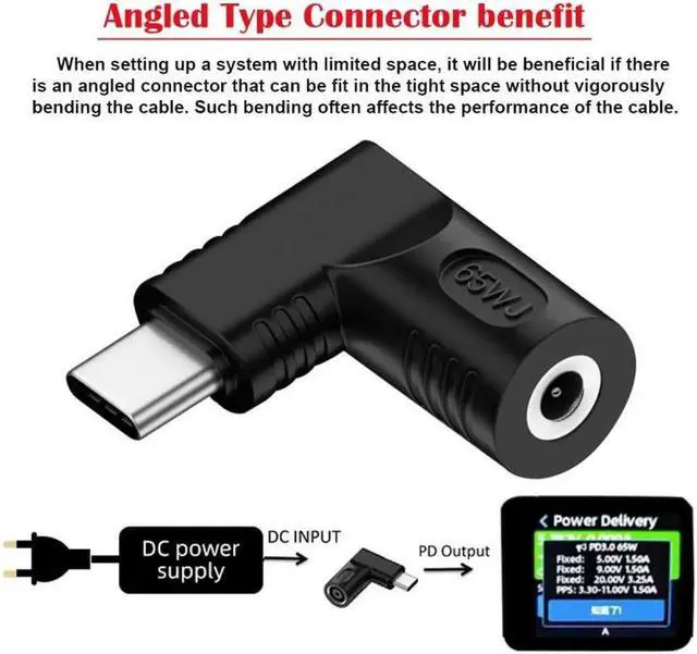 Main image of JVFYI DC Jack 4.8x1.7mm Input to USB-C Type-C Angled 90 Degree Power Plug Charge Adapter for Laptop Phone