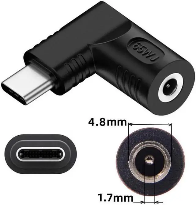 Alt view image 3 of 7 - JVFYI DC Jack 4.8x1.7mm Input to USB-C Type-C Angled 90 Degree Power Plug Charge Adapter for Laptop Phone