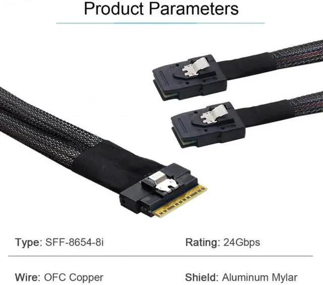 Alt view image 4 of 6 - JVFYI PCI-E Ultraport Slimline SAS Slim 4.0 SFF-8654 8i 74pin to Dual SFF-8087 Mini SAS Cable PCI-Express