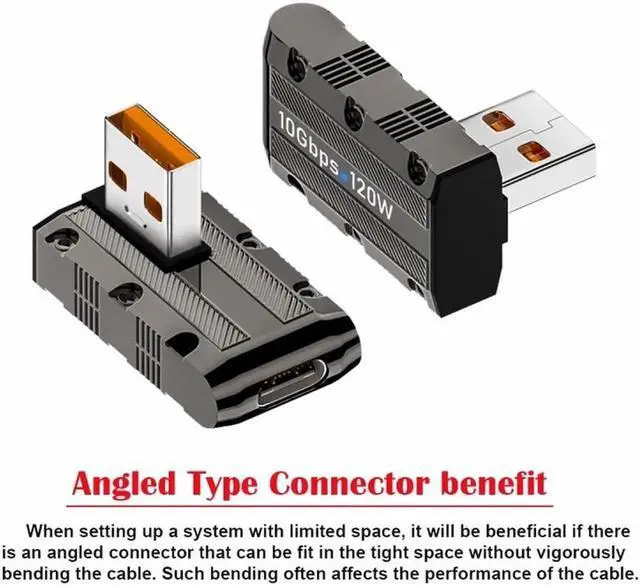 Alt view image 3 of 7 - JVFYI USB-C USB 3.1 Type C Female to USB 3.0 Type-A Male 90 Degree Right Angled Low Profile Type 10Gbps Data 120W Power Adapter Mecha Cyberpunk Style