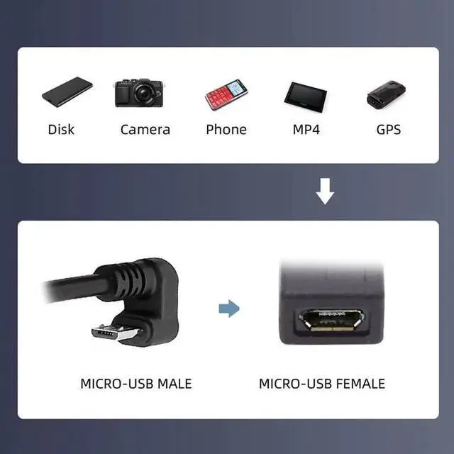 Alt view image 4 of 7 - JVFYI 5Pin Micro USB 2.0 Male to Female Power Data Extension Cable Opposite U Shape Back Angled Type for Phone Laptop