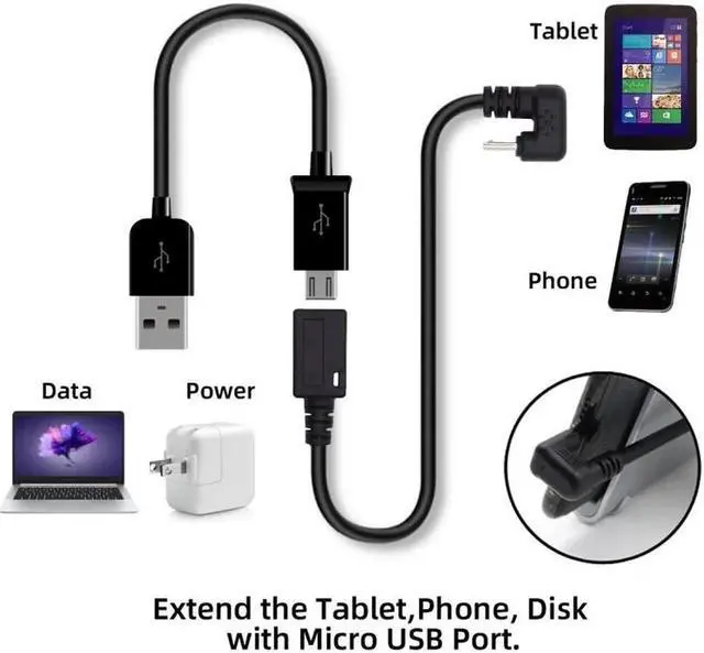 Alt view image 7 of 7 - JVFYI 5Pin Micro USB 2.0 Male to Female Power Data Extension Cable Opposite U Shape Back Angled Type for Phone Laptop