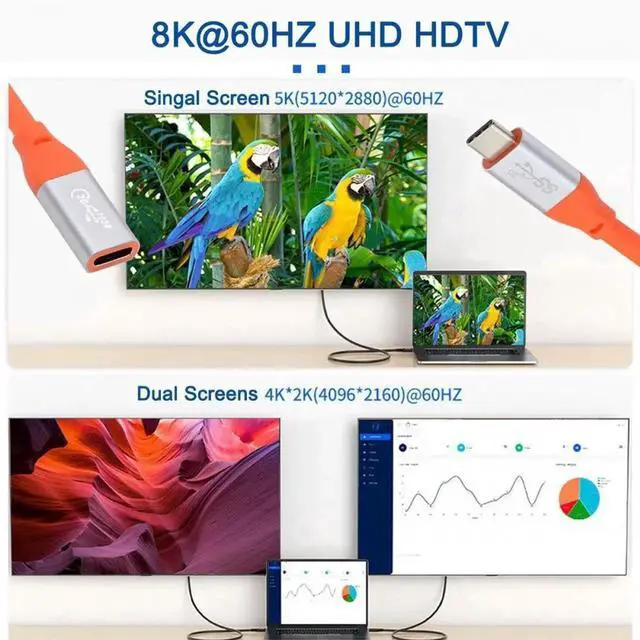 Alt view image 7 of 7 - JVFYI Cable USB3.2 Male to Female Extension Cable 20Gbps Ultra Soft High Flex with 100W and 8K 5K USB4.0 Type-C Compatible with Thunderbolt3/4