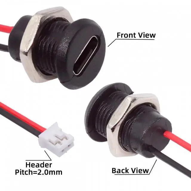 Alt view image 4 of 7 - JVFYI 5pcs/set DIY OEM Type C Female Socket to 2Pin Header Cable Pitch=2.0mm Panel Mount Type DC 5V Power