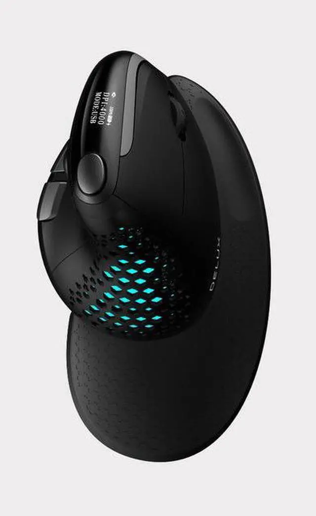 Alt view image 4 of 7 - JVFYI Delux M618XSD Ergonomic Vertical Mouse with Thumb Wheel - Tri-Mode (2.4G/Bluetooth 5.0/3.0), USB-C Fast Charging, OLED Battery Display, for Office & Design