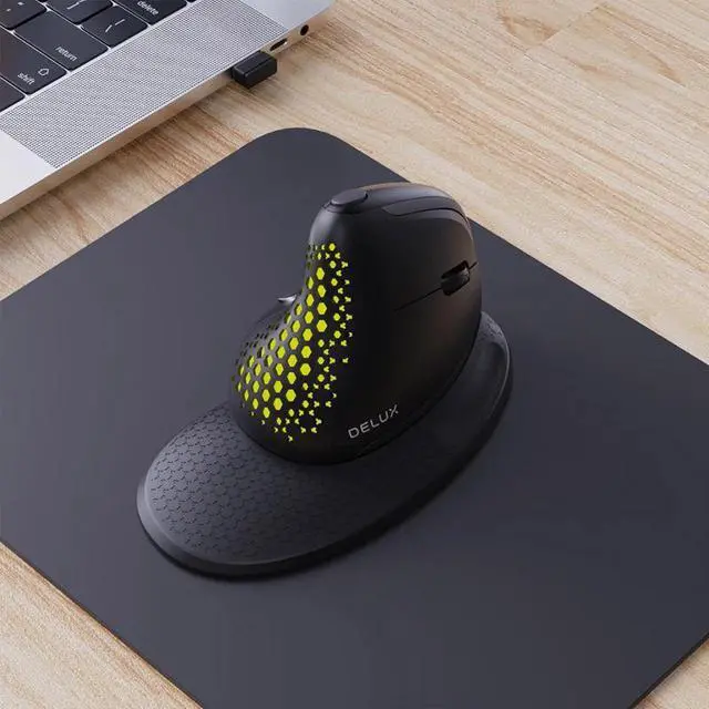 Alt view image 5 of 7 - JVFYI Delux M618XSD Ergonomic Vertical Mouse with Thumb Wheel - Tri-Mode (2.4G/Bluetooth 5.0/3.0), USB-C Fast Charging, OLED Battery Display, for Office & Design