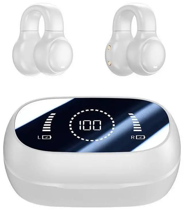 Main image of JVFYI Ear Clip Open Ear Bluetooth Headphones - Bone Conduction Audio, IPX7 Waterproof, Sports Earhooks with Display