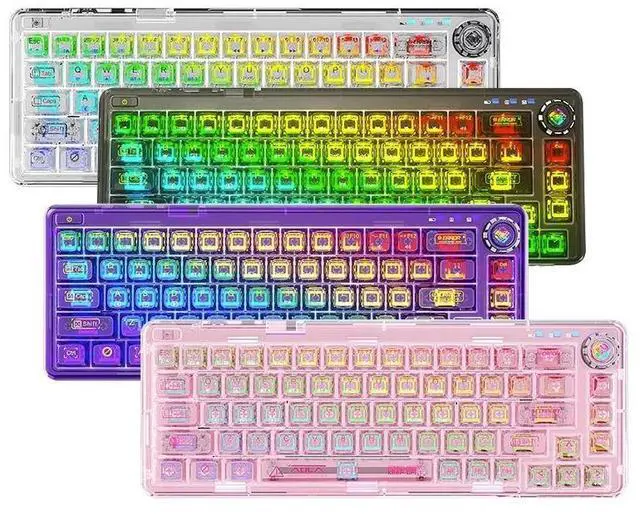 Main image of JVFYI F68 Transparent Mechanical Keyboard - Wireless Tri-Mode (BT/2.4G/Wired), RGB Gaming Keyboard, Hot-Swappable, 68 Keys