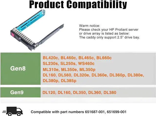 Alt view image 2 of 5 - Pack-4 2.5" SAS SATA SFF SAS Drive Tray Caddy 651687-001 651699-001 Compatible for H-P Gen8 Gen9 G8 G9 ML350p DL360e DL320e DL380e SL270 sL230