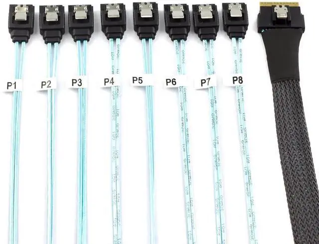 Alt view image 2 of 5 - PCIe Slimline SAS SFF-8654 8i to 8X SATA Straight Cable \u2013 12Gbps High-Speed Server HDD Breakout Cable | 30AWG | 100 Impedance (31.49, Inches)