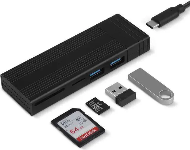 Main image of M.2 NVME SATA SSD Enclosure Adapter Tool-Free, RTL9210B Chips, USB C 3.1 Gen 2 10Gbps NVME, 6Gbps SATA PCIe M-Key(B+M Key) with 2 USB Ports, SD/TF Card Reader