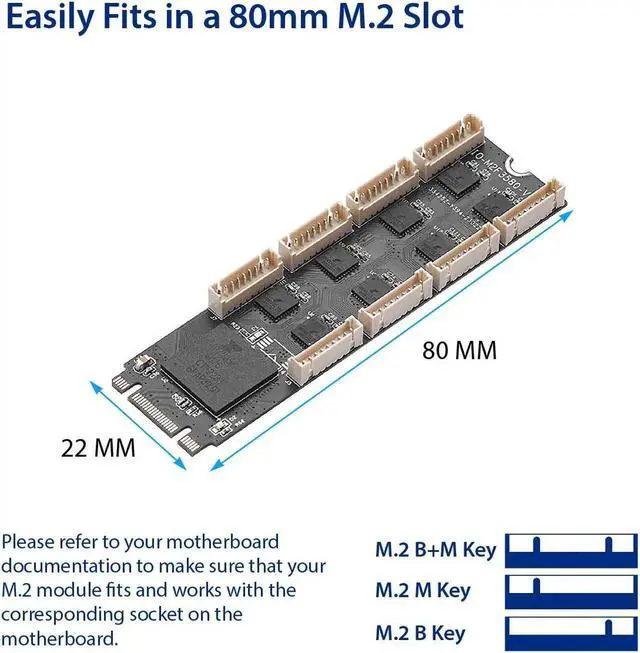 Alt view image 3 of 5 - 8 Port RS-232 DB9 Serial M.2 B+M Key Controller Card - SI-ADA15071