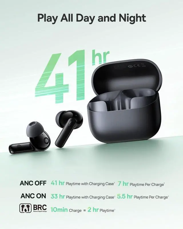 Alt view image 5 of 7 - Baseus Bass BP1 NC Hybrid Active Noise Cancelling Wireless Earbuds, 12mm Super-Bass Driver, 41H Playtime, Bluetooth 6.0, IP55 Waterproof, 4-Mic AI ENC, 24 Customizable EQ