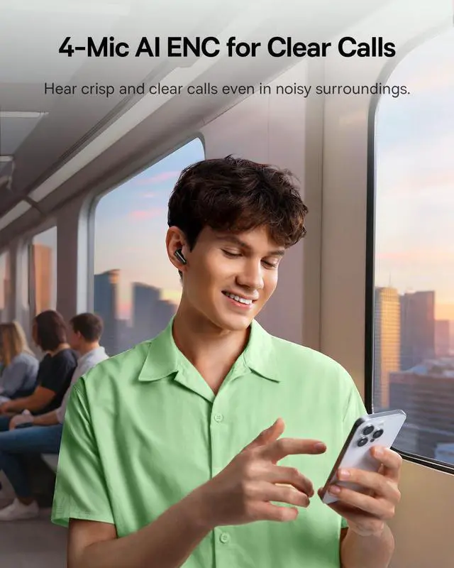 Alt view image 4 of 7 - Baseus Bass BP1 NC Hybrid Active Noise Cancelling Wireless Earbuds, 12mm Super-Bass Driver, 41H Playtime, Bluetooth 6.0, IP55 Waterproof, 4-Mic AI ENC, 24 Customizable EQ