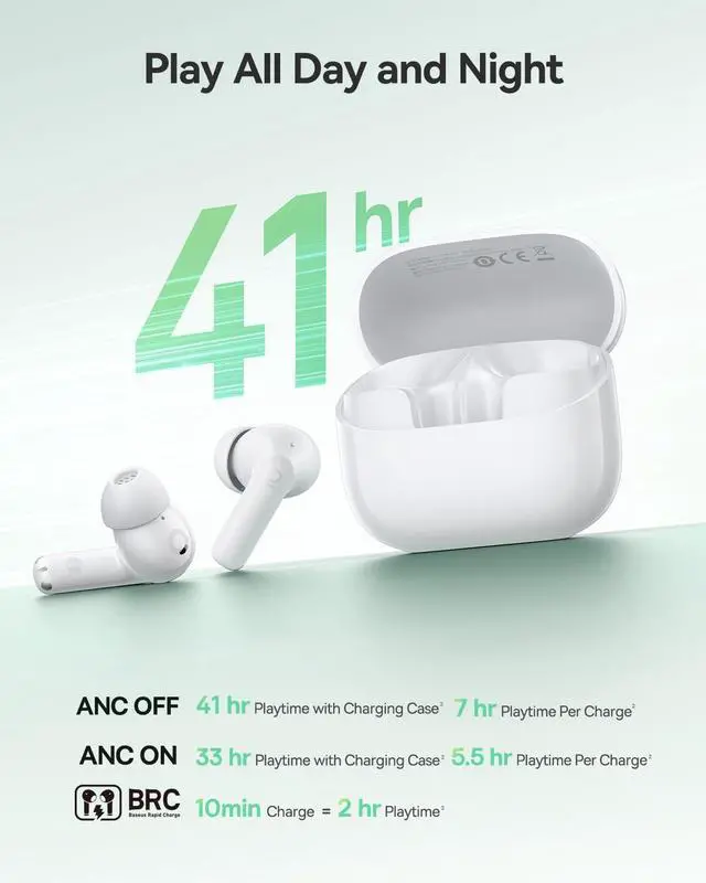 Alt view image 7 of 7 - Baseus Bass BP1 NC Hybrid Active Noise Cancelling Wireless Earbuds, 12mm Super-Bass Driver, 41H Playtime, Bluetooth 6.0, IP55 Waterproof, 4-Mic AI ENC, 24 Customizable EQ
