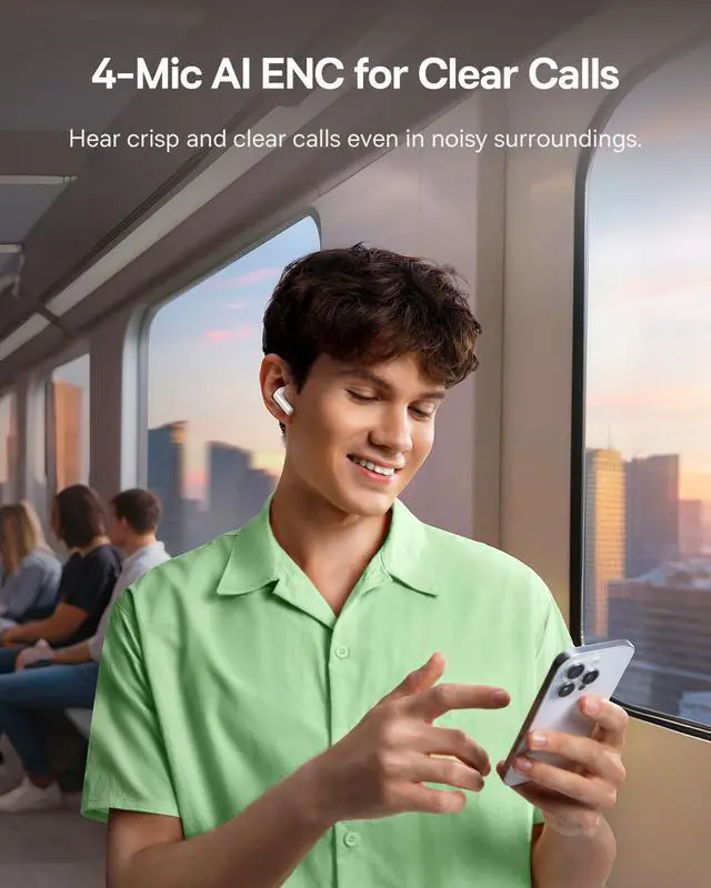 Alt view image 2 of 7 - Baseus Bass BP1 NC Hybrid Active Noise Cancelling Wireless Earbuds, 12mm Super-Bass Driver, 41H Playtime, Bluetooth 6.0, IP55 Waterproof, 4-Mic AI ENC, 24 Customizable EQ