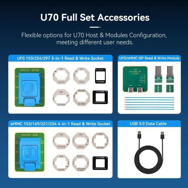 Alt view image 6 of 6 - JCID U70 UFS/eMMC ISP NAND Programmer, 4th Gen Intelligent Read Write Tool for Phone Mainboard Repair, USB 3.0 High-Speed Chip Programmer