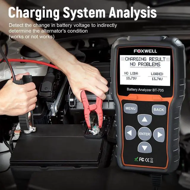 Alt view image 3 of 7 - FOXWELL BT705 Car Battery Tester 24V 12V, Professional Alternator Tester, Automotive 100-2000CCA Load Tester, Digital Cranking Charging System Analyzer with High Accuracy for Trucks, RVs & Boats