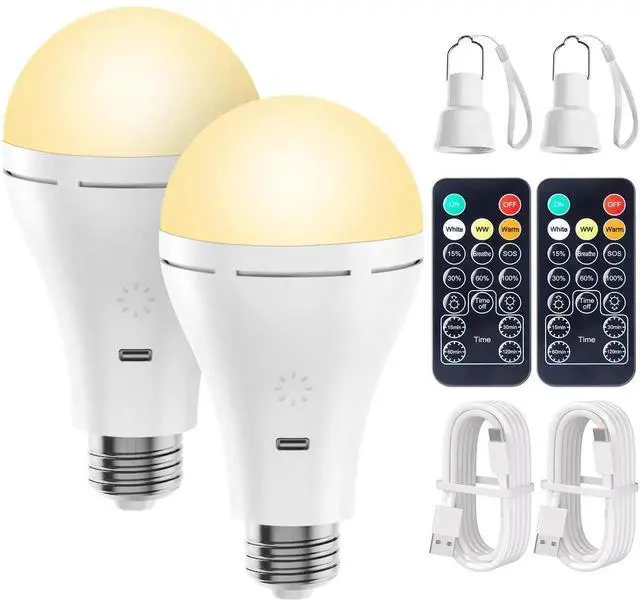 Main image of VoltSync USB Rechargeable Light Bulb with Remote and Timer, Battery Emergency Light Bulbs for Home Power Outage, Hanging LED Light Bulb with Hook for Outdoor Camping Tent, 700LM, 6000K, 2 Pack