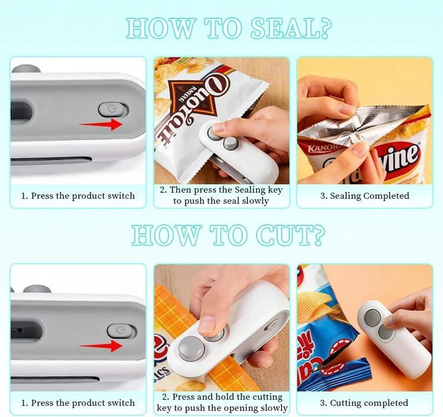 Alt view image 4 of 7 - Mini Bag Sealer, 2 in 1 Chip Bag Sealer and Cutter USB Rechargeable
Vacuum Food Sealer Bag, Portable Handheld Snack Bag Sealing Machine Mini Resealer for Plastic Bags