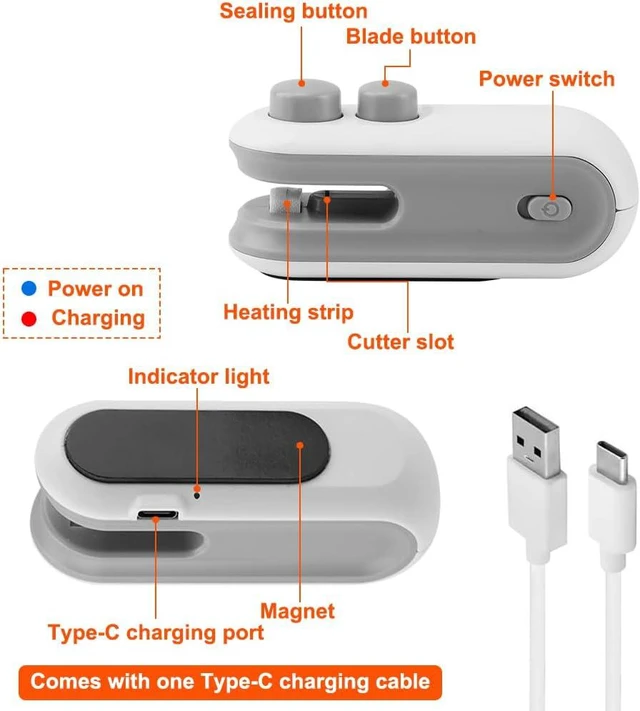 Alt view image 3 of 7 - Mini Bag Sealer, 2 in 1 Chip Bag Sealer and Cutter USB Rechargeable
Vacuum Food Sealer Bag, Portable Handheld Snack Bag Sealing Machine Mini Resealer for Plastic Bags