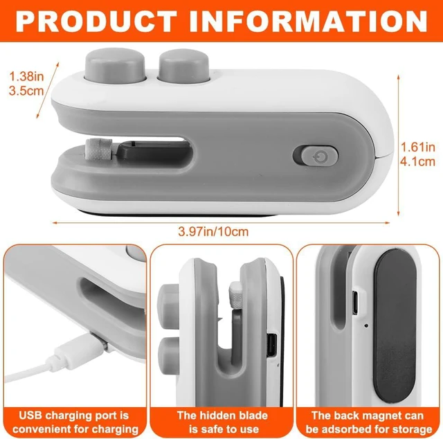 Alt view image 2 of 7 - Mini Bag Sealer, 2 in 1 Chip Bag Sealer and Cutter USB Rechargeable
Vacuum Food Sealer Bag, Portable Handheld Snack Bag Sealing Machine Mini Resealer for Plastic Bags