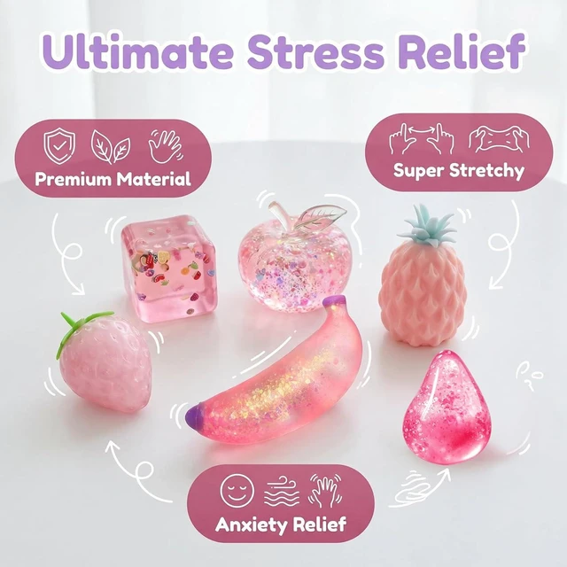 Alt view image 5 of 7 - Fruity Crystal Squishy Toy 6 Pack - Slow Rise Glitter Squishy Fidget Toy for Kids & Adults, Soft Stress Relief Desk Toy Gift for Boys Girls Women Men