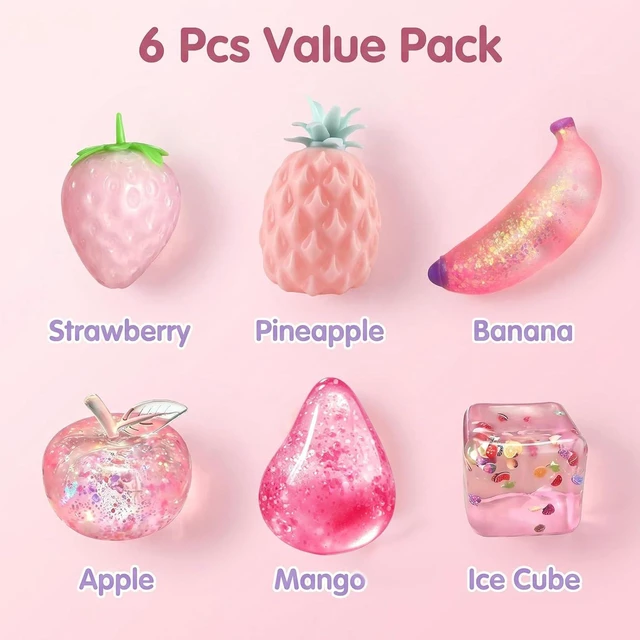Alt view image 4 of 7 - Fruity Crystal Squishy Toy 6 Pack - Slow Rise Glitter Squishy Fidget Toy for Kids & Adults, Soft Stress Relief Desk Toy Gift for Boys Girls Women Men