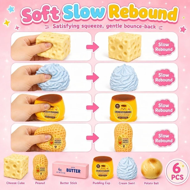 Alt view image 4 of 7 - Crunchy Squishy Box Mystery Fun Asmr Feel Set 6PCS
Crunchy Squishies Stress Balls Blind Slow Return Squishies, Relief Hand Relax Desk Decor Party Favor Gifts for Adult