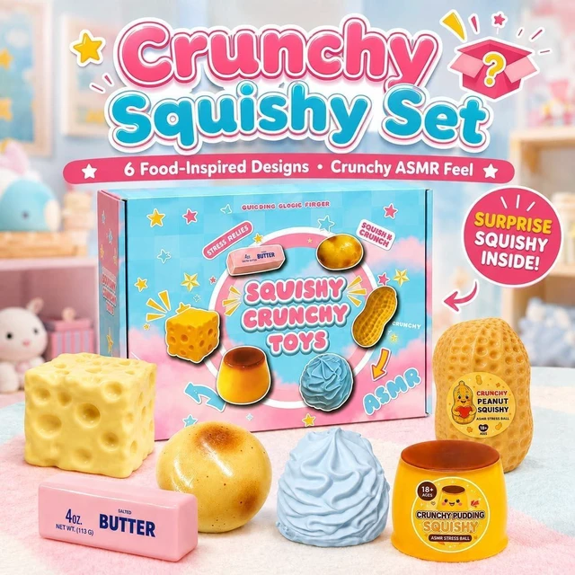 Alt view image 2 of 7 - Crunchy Squishy Box Mystery Fun Asmr Feel Set 6PCS
Crunchy Squishies Stress Balls Blind Slow Return Squishies, Relief Hand Relax Desk Decor Party Favor Gifts for Adult