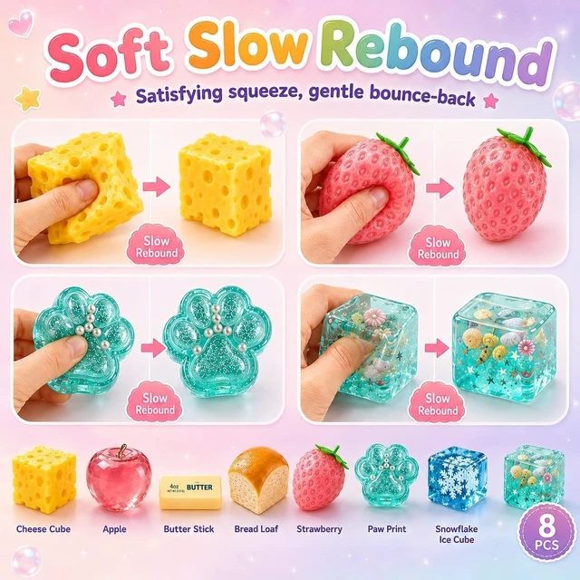 Alt view image 5 of 6 - 8PCS Squishy Mystery Fun Set Blind Malt Sugar Slow Return Squishies
Creative Squishies, Stress Relief Hand Relax Desk Decor Party Favor Gifts for Adults