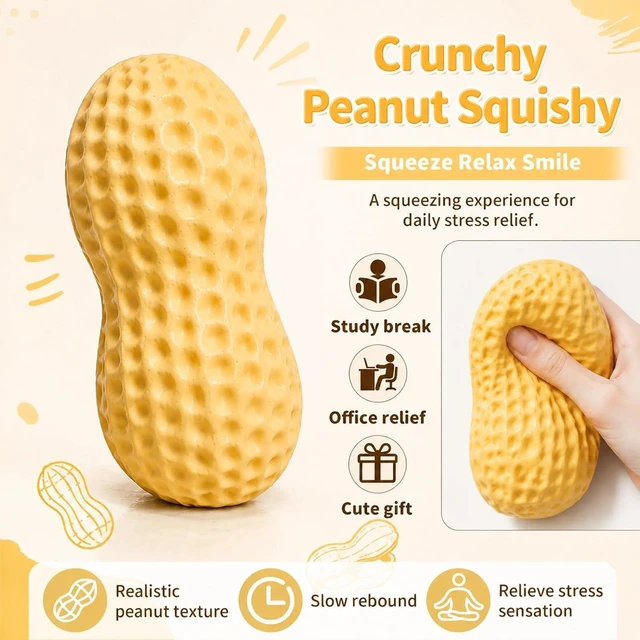 Alt view image 6 of 6 - 2 Pack Realistic Peanut Squishy, Soft Dough Filled for Adults Desk
Slow Rising Soft Dough Texture, Realistic Peanut Shell Design, Stress Relief Fidget Desk Toy Gift for Adults Men Women Office