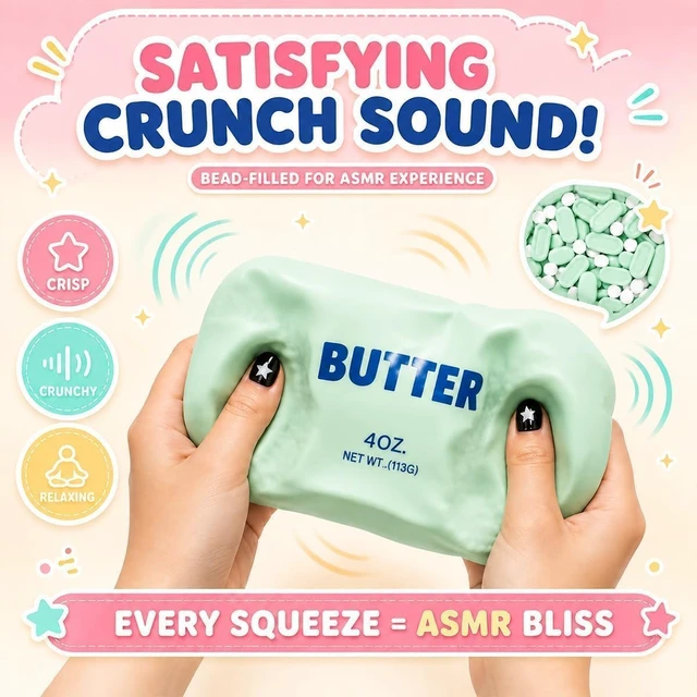 Alt view image 3 of 6 - Crunchy Butter Stick Squishy 2 Pack Pink Blue, Stress Relief for Adults
Soft Squeeze Shell with Crunchy Sensory Texture, Jumbo Size for Palm Grip, Stress Relief Desk Gift for Men Women Office