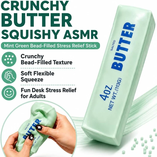 Alt view image 4 of 6 - Crunchy Butter Stick Squishy 2 Pack Pink Blue, Stress Relief for Adults
Soft Squeeze Shell with Crunchy Sensory Texture, Jumbo Size for Palm Grip, Stress Relief Desk Gift for Men Women Office