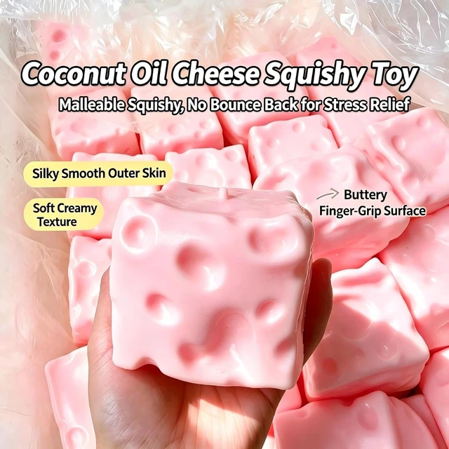 Alt view image 2 of 7 - Coconut Oil Squishy, Non Rebound Moldable Jumbo Cheese Block Squeeze Toy2026 New Silky Jelly Texture Sensory Fidget Toy for Stress & Anxiety Relief, Adult Desk Decompression Gift Pink