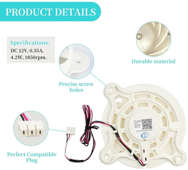 Alt view image 3 of 7 - DA31-00342A Refrigerator Evaporator Fan Motor for Samsung Refrigerator Replaces EAP12590899,4982090, ARES2130RA, AP6803165, PS12590899