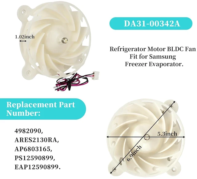 Alt view image 5 of 7 - DA31-00342A Refrigerator Evaporator Fan Motor for Samsung Refrigerator Replaces EAP12590899,4982090, ARES2130RA, AP6803165, PS12590899