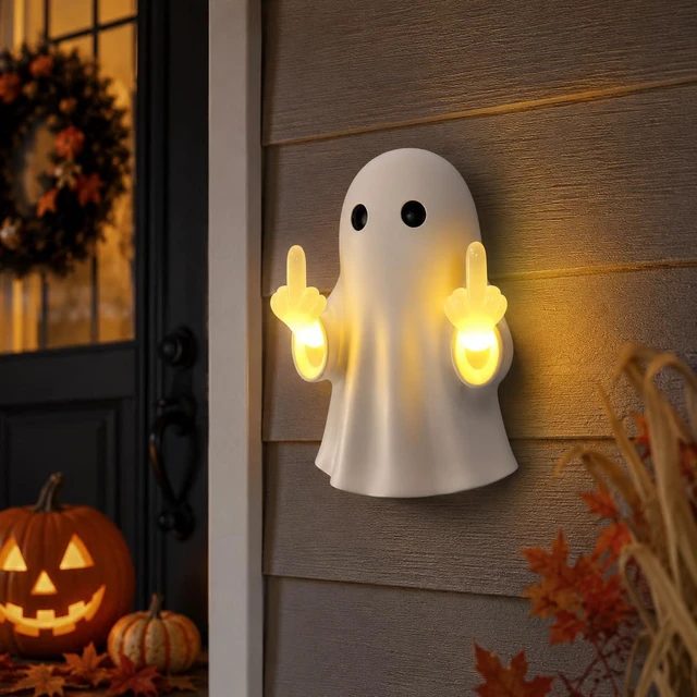 Alt view image 4 of 7 - Funny Ghost LED Night Light, Cute Rebellious Ghost Lamp with Attitude for Halloween Decoration, Spooky Glow Table Lamp for Bedroom Office Bar Desktop, White